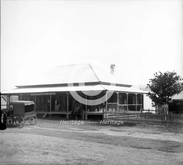Upper Coomera Hotel - horse drawn wagon in front of hotel, 1888. Creator: Robert Augustus Henry L'Estrange.