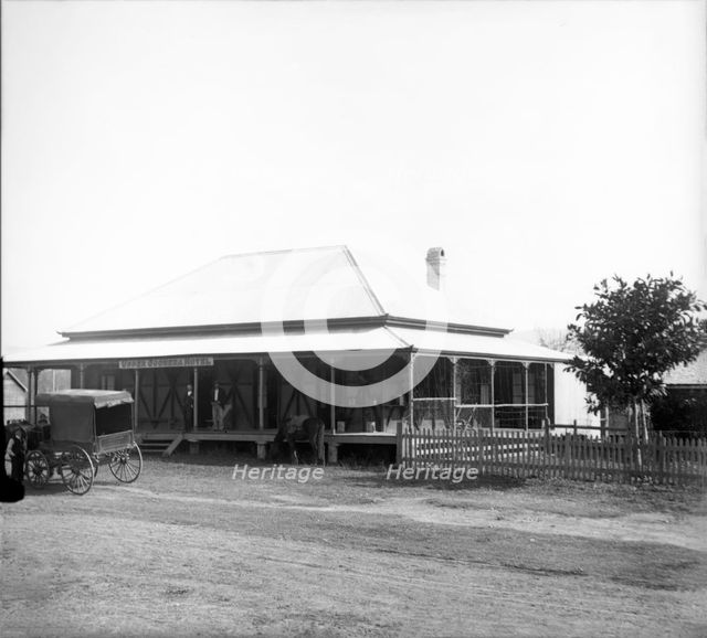 Upper Coomera Hotel - horse drawn wagon in front of hotel, 1888. Creator: Robert Augustus Henry L'Estrange.