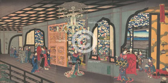 Upper Floor of the Gankiro Tea House in Yokohama, 4th month, 1860. Creator: Utagawa Hiroshige II.