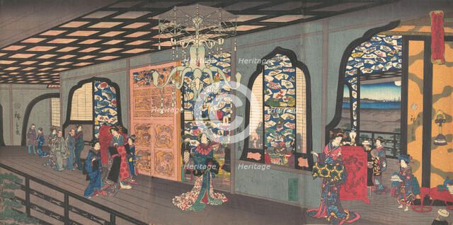 Upper Floor of the Gankiro Tea House in Yokohama, 4th month, 1860. Creator: Utagawa Hiroshige II.