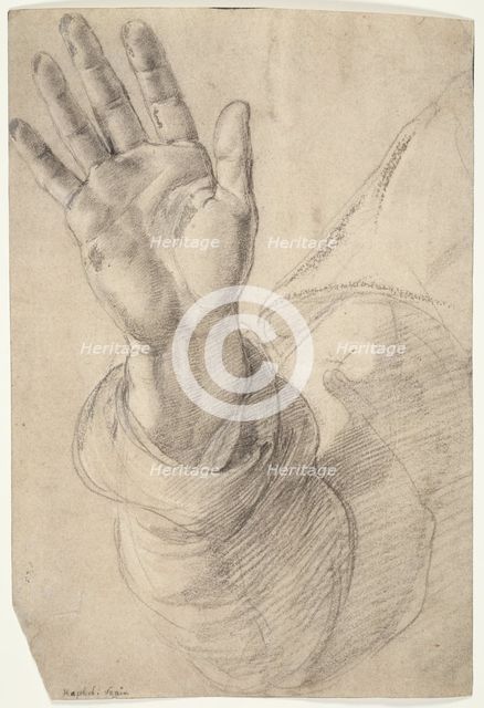 Upraised Right Hand, with Palm Facing Outward: Study for Saint Peter, 1518/20. Creator: Raphael.