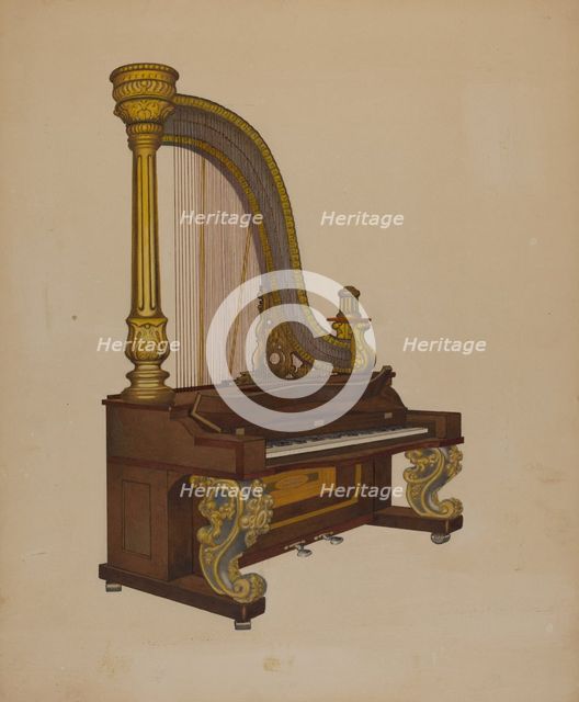 Upright Harp/Piano, c. 1937. Creator: William High.