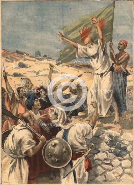 Uprising in India against British domination,  prophet preachint to the people the holy war, engr…