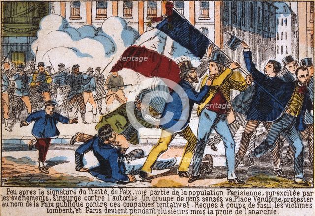 Uprising leading to the establishment of the Paris Commune, 1871.  Artist: Anon