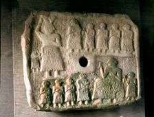 Ur-Nanshe, king of Lagash commemorates the construction of a temple, relief in limestone