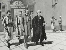 Urabi and the Honourable Mark Napier on their way from the prison to the Court...Cairo, 3 Dec 1882. Creator: Tomás Carlos Capuz