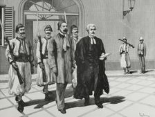 Urabi and the Honourable Mark Napier on their way from the prison to the Court...Cairo, 3 Dec 1882. Creator: Tomás Carlos Capuz