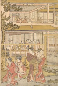 Uranosuke Plays Blind Man's Buff with the Women of the Ichiriki Joroya, ca. 1790. Creator: Torii Kiyonaga