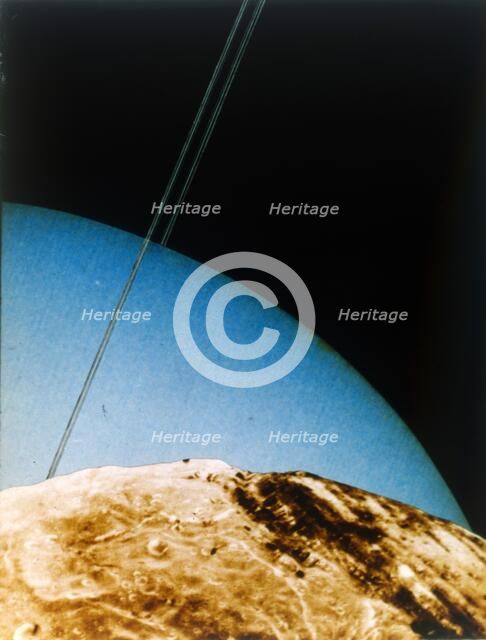 Uranus seen from Miranda, 1986. Creator: NASA.