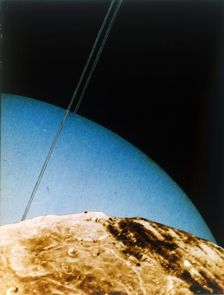 Uranus seen from Miranda, 1986. Creator: NASA