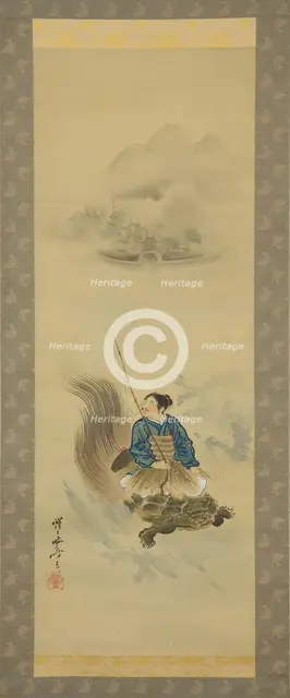 Urashima Taro Riding on a Tortoise, after 1888. Creator: Kawanabe Kyosai.