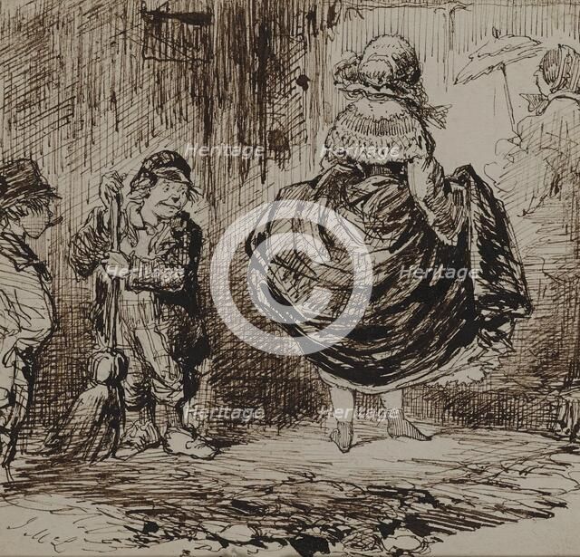 Urchins Looking at a Lady Lifting Her Skirt, c1859. Creator: John McLenan.