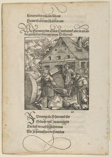 Urged by Fürwittig, Theuerdanck Tries to Manipulate a Polishing Stone, from Theuerdanck,..., 1517. Creator: Hans Schäufelein the Elder