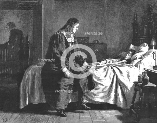 ''"Urith: A Tale of Dartmoor", By S. Baring Gould, M. A.; "She was quieter, lying with eye's closed, Creator: Frank Dadd.