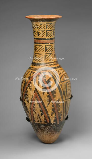 Urn Painted with a Geometric Textile-like Pattern, A.D. 1100/1500. Creator: Unknown.