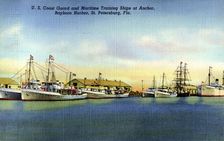 US Coast Guard and maritime training ships, Bayboro Harbour, St Petersburg, Florida, USA, 1940