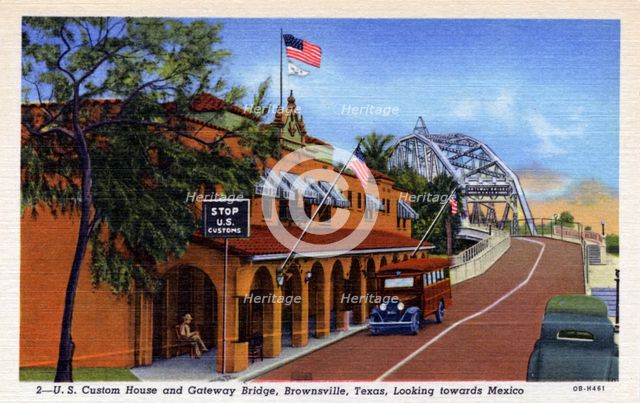US Customs House and Gateway Bridge, Brownsville, Texas, USA, 1940. Artist: Unknown