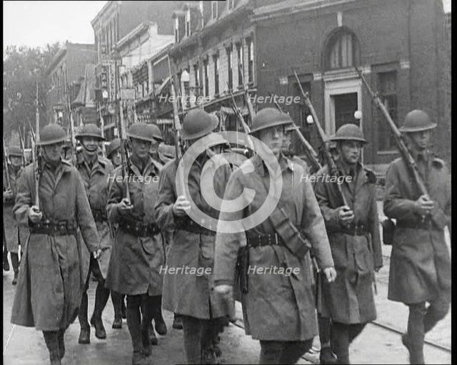 US Army Troops With Guns Marching, 1932. Creator: British Pathe Ltd.