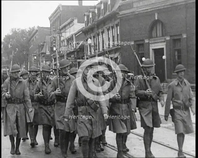 US Army Troops With Guns Marching, 1932. Creator: British Pathe Ltd.