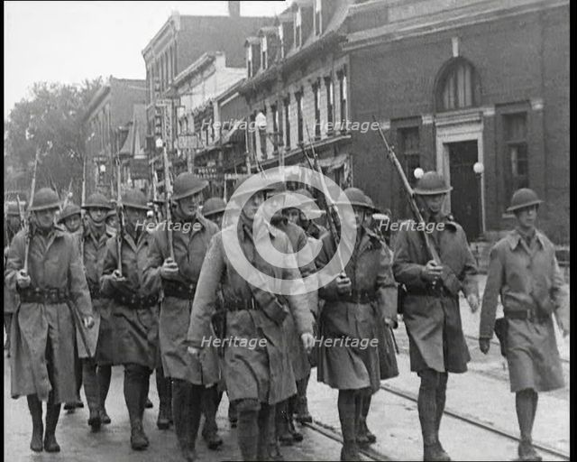 US Army Troops With Guns Marching, 1932. Creator: British Pathe Ltd.