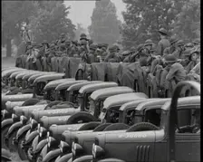 US Army Trucks and Cars Lining the Road, 1932. Creator: British Pathe Ltd