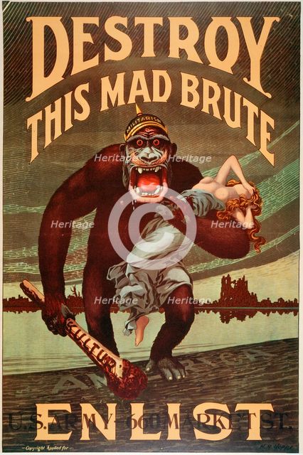 US Army enlistment poster; Destroy this Mad Brute, 1917-1918. Artist: Unknown