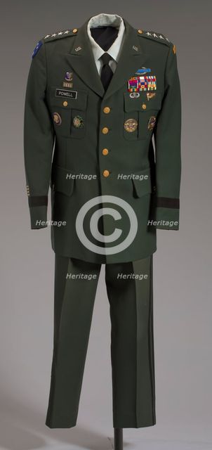 US Army green service uniform worn by Colin L. Powell, 1989-1993. Creators: Weintraub Brothers Company, Inc., Martin Manufacturing Company.