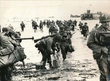 US assault troops landing on a beachhead, Normandy, 1944