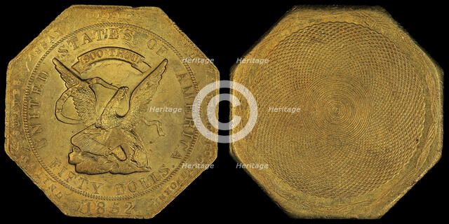 U.S. Assay Office Fifty Dollar , 1852. Creator: Numismatics, American Coins  .