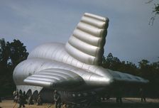 U.S. Marine Corps, bedding down a big barrage balloon, Parris Island, S.C., 1942. Creator: Alfred T Palmer