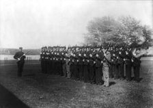 U.S. Naval Academy, Annapolis: the awkward squad, cadets just entering, (1902?). Creator: Frances Benjamin Johnston