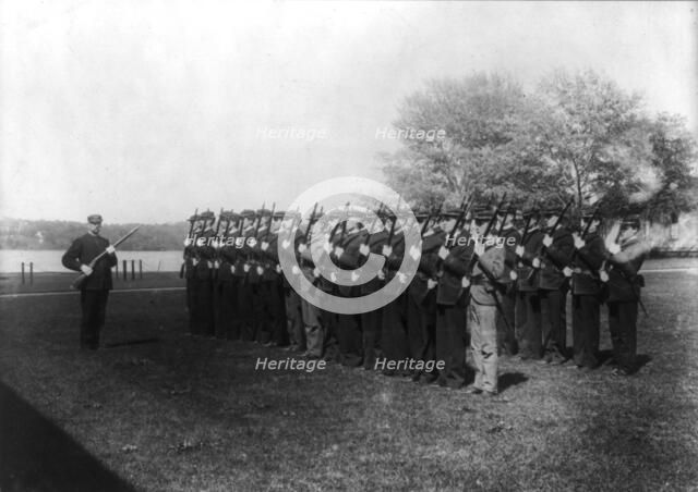 U.S. Naval Academy, Annapolis: the awkward squad, cadets just entering, (1902?). Creator: Frances Benjamin Johnston.