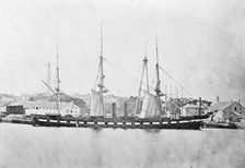 U.S. Navy - Unidentified Ship, with Auxilliary Steam Power At Boston Navy Yard, 1911. Creator: Harris & Ewing