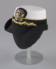 US Navy dress uniform hat worn by Admiral Michelle Howard, 1999. Creator: Kingform Cap Company, Inc