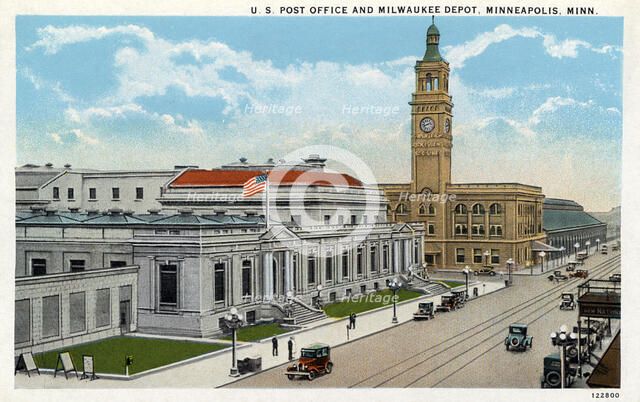 US Post Office and Milwaukee Road Depot, Minneapolis, Minnesota, USA, 1928. Artist: Unknown