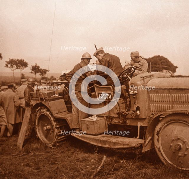Use of the winch for barrage balloon, Somme, northern France, c1914-c1918.  Artist: Unknown.
