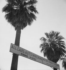 Used car lots and auto wrecking establishments, U.S. 99, Near Tulare, California, 1939. Creator: Dorothea Lange