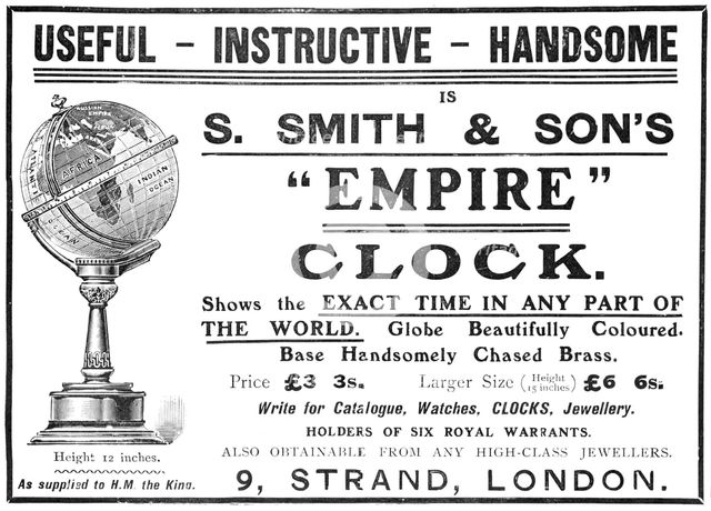 Useful - Instructive - Handsome is S. Smith & Son's "Empire" Clock, 1909. Creator: Unknown.