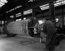 Using an industrial drill during the fabrication of a ball mill, Sheffield, South Yorkshire, 1963. Artist: Michael Walters