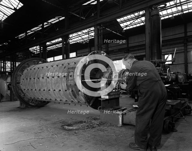 Using an industrial drill during the fabrication of a ball mill, Sheffield, South Yorkshire, 1963. Artist: Michael Walters