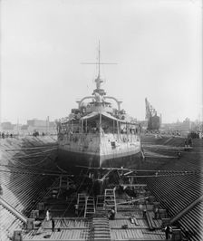U.S.S. Massachusetts in dry dock, between 1896 and 1901. Creator: Unknown