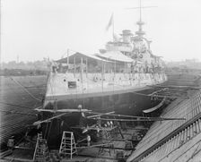 U.S.S. Massachusetts in dry dock, between 1896 and 1901. Creator: Unknown