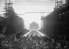 U.S.S. Mississippi, Launching at Newport News, Sliding Down Ways, Jan 1917. Creator: Harris & Ewing