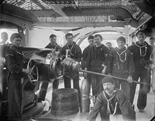 U.S.S. New York, breech of 8 inch gun and crew, between 1893 and 1901. Creator: William H. Jackson