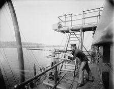 U.S.S. Oregon, 1-pounder and gunner, between 1896 and 1901. Creator: Unknown