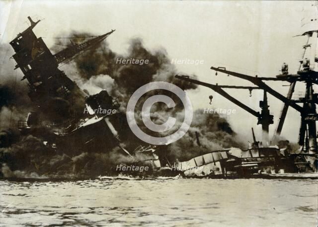 USS Arizona, attack on Pearl Harbor, December 7th, 1941. Artist: Unknown