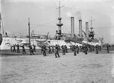 U.S.S. Brooklyn, Marine guard bayonet drill, (1897?). Creator: Unknown