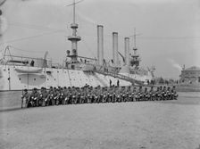 U.S.S. Brooklyn, Marine guard company drill, (1897?). Creator: Unknown