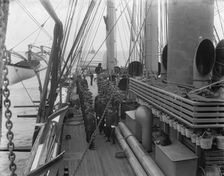 U.S.S. Hartford, inspection, looking aft., starboard side, between 1899 and 1901. Creator: Unknown