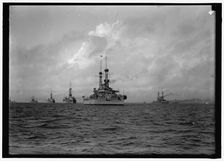 Uss Wyoming Leading Battleships In Hampton Roads, 1917, between 1914 and 1918. Creator: Harris & Ewing